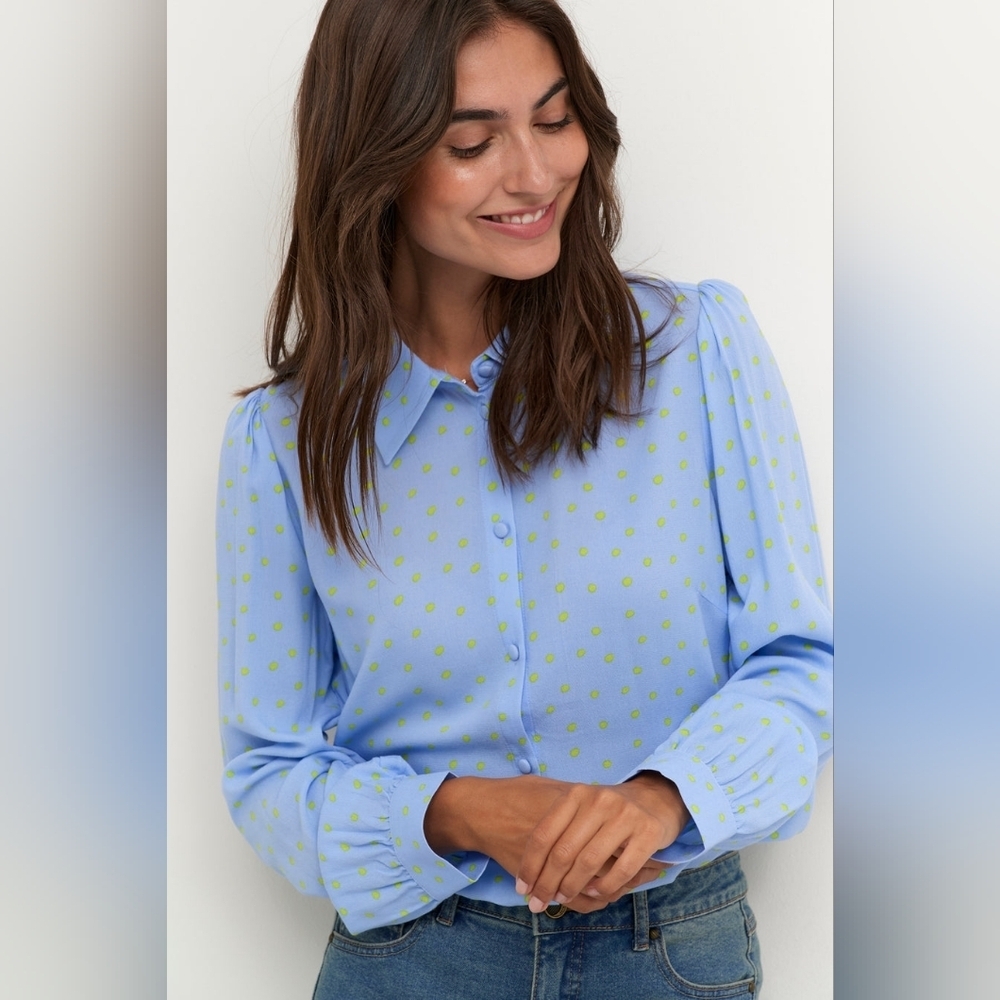 Culture Vilda long sleeve  lime green polka dots  Shirt